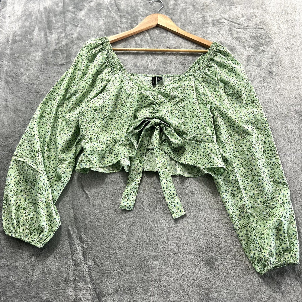 VERO MODA Henna Floral Tie Front Top Cottagecore Boho Green L